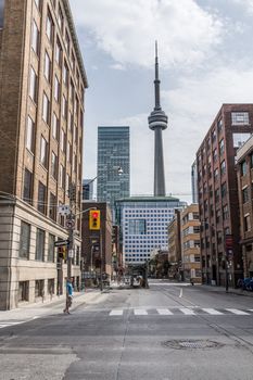 TORONTO, ONTARIO - SEPTEMBER 5: Street view of downtown Toronto, in Toronto, ON, on September 5, 2013.