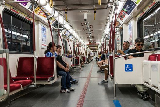 TORONTO, ONTARIO - SEPTEMBER 5: Interior of Toronto subway, in Toronto, ON, on September 5, 2013. 