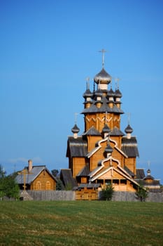 Christian raditional wooden church in a village