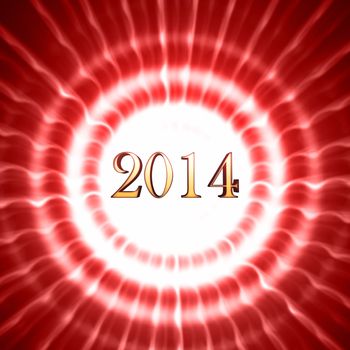 golden new year 2014 in shining white red striped circles with rays