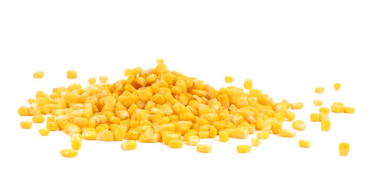 Handful canned corns. Isolated on a white background