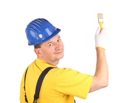 Worker with brush. Isolated on a white background.