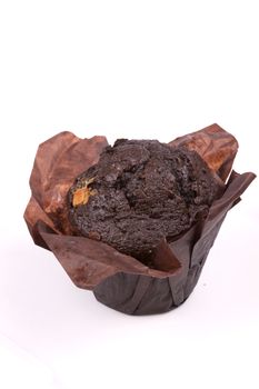 Chocolate Muffin isolated on a white background.