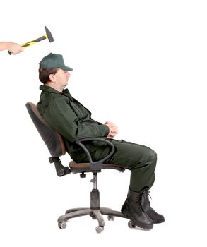 Man sitting in chair. Isolated on a white background.