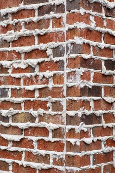 A brick wall with mortar extruding from joints good for background or texture