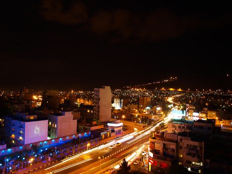 TABRIZ, IRAN - May 2: Tabriz city bird's eyes view at night on May 2, 2011 in Tabriz, Iran.