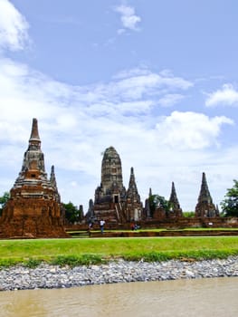 Chaiwatthanaram buddhist monastery on the bank of Chaopraya river in Ayutthaya, old capital city, in Thailand