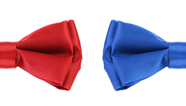 Half of red and blue bow tie. Isolated on a white background.