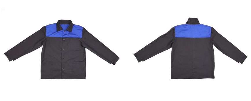 Blue-black jacket back and front view. Isolated on a white background.