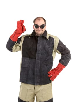 Welder in glasses. Isolated on a white background.