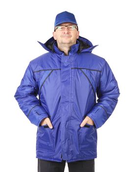 Man in winter workwear. Isolated on white background.