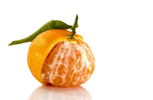 single orange mandarin isolated on white background
