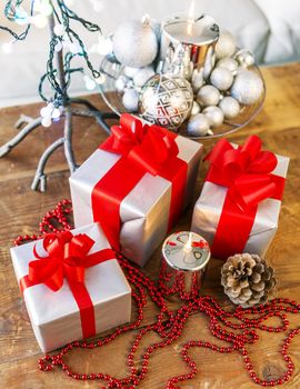 Christmas gift box with christmas balls 