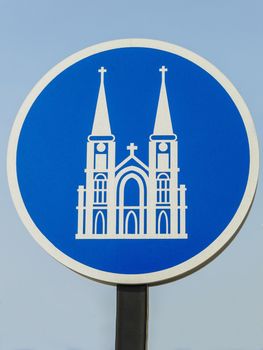 Church Signs in sunny day  in Chanthaburi province, Thailand.