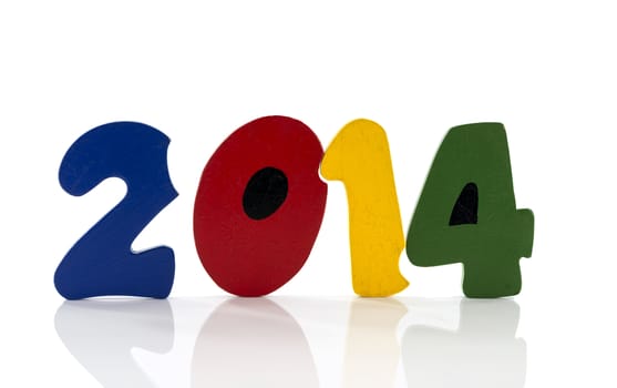 text new year 2014 in wooden letters blue red green yellow