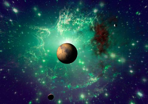 Far-out planets in a space against stars. "Elements of this image furnished by NASA".