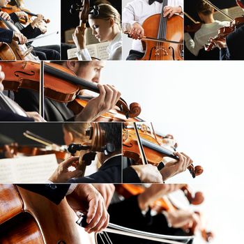 Classical music collage, violinist and cellist
