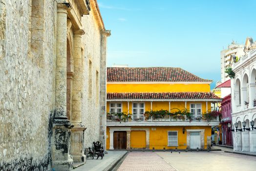 Historic colonial buildings next to the cathedral in Cartagena, Colombia