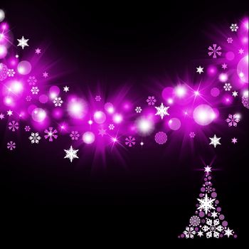 Christmas tree from magenta snowflakes on dark background