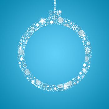 Silhouette Christmas ball filled with snowflakes. Christmas card