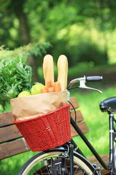 Cropped image of a bag of vegetables on a bike 