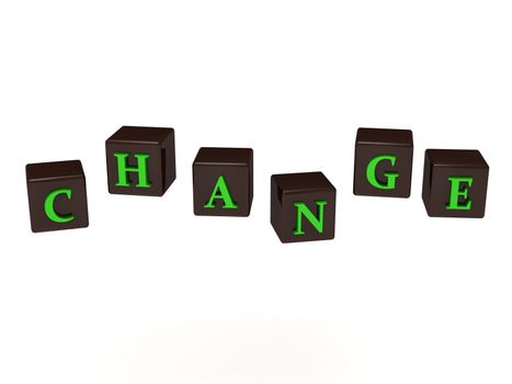 CHANGE inscription green letters on the cubes chocolate flying in the air in different directions