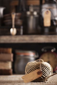 Group of antique objects on an old wood