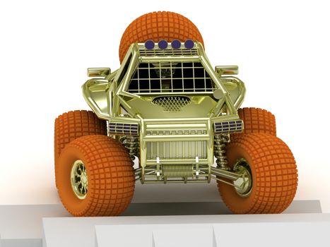 Radio-controlled model buggy isolated on a white background. Front view