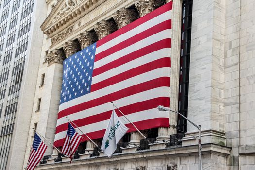 New York City, New York - September 4: American flag at New York Stock Exchange, in New York City, NY, on September 4, 2013.