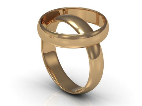 2 Gold wedding rings. Ring on the ring on a white background