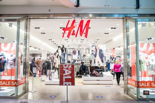 MINNEAPOLIS,MN - SEPTEMBER 26: HM store and logo in Mall of America, in Minneapolis, MN, on September 26, 2013. 