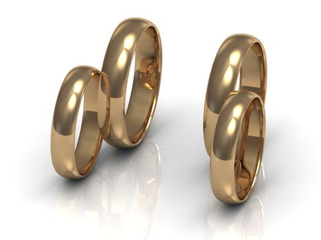 Two pairs of gold rings, arranged as a wedding chariot wheels