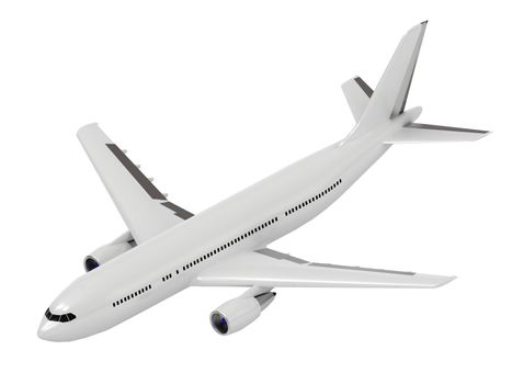 White passenger airliner. Top view isolated on white