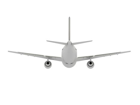 White passenger airliner. Back view isolated on white