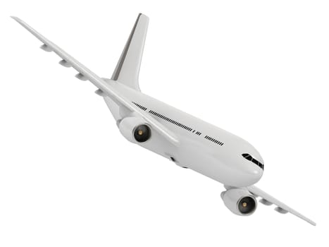 White passenger airliner comes in to land and reduces the height of a white background