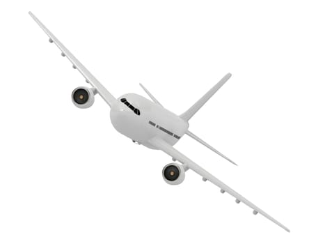 White passenger airliner makes a turn on a white background