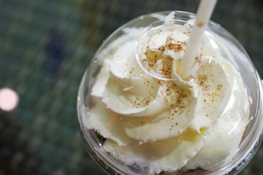 Cream inside cup close up shot