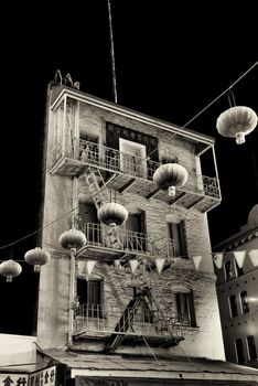Architecture of  Chinatown San Francisco after Hours in Black and White