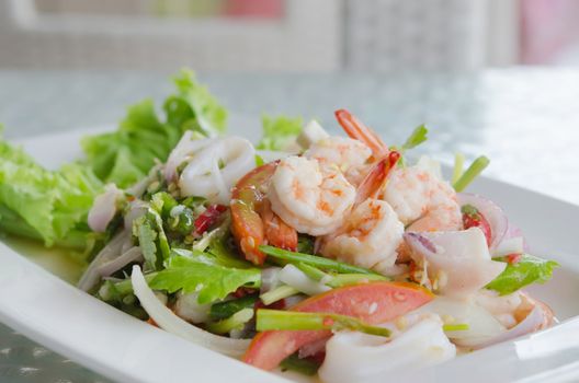 mixed  vegetable and  shrimp, Thai spicy salad