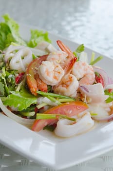 mixed  vegetable and  shrimp, Thai spicy salad