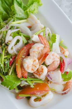mixed  vegetable and  shrimp, Thai spicy salad