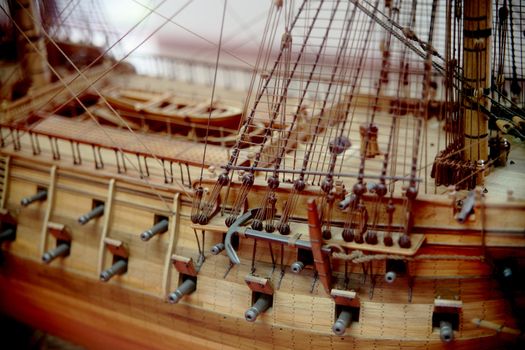 detail of a beautiful model galleon