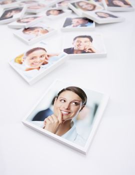Portraits of a group of people, young business woman on foreground