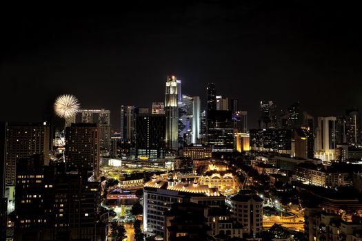 Fireworks over Marina bay in Singapore on National day