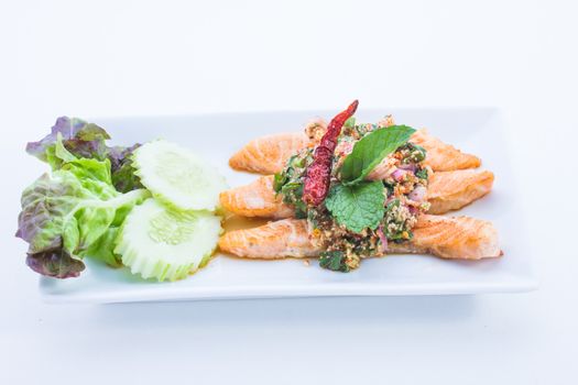 Spicy salmon is food thailand
