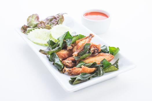 Chicken fried herbs is food thailand