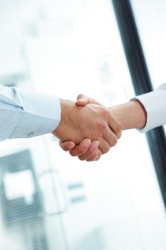 Cropped view of two business executives shaking hands