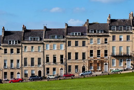 Houses overlooking a park in Bath, England, UK