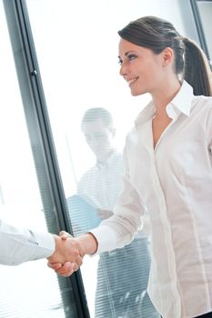 Cropped image of two executives shaking hands 