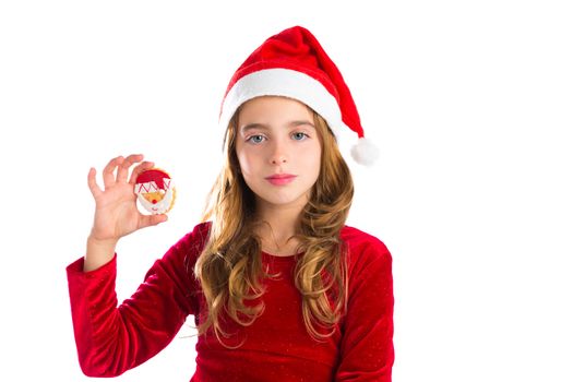 Christmas Santa cookie and Xmas dress kid girl isolated on white background